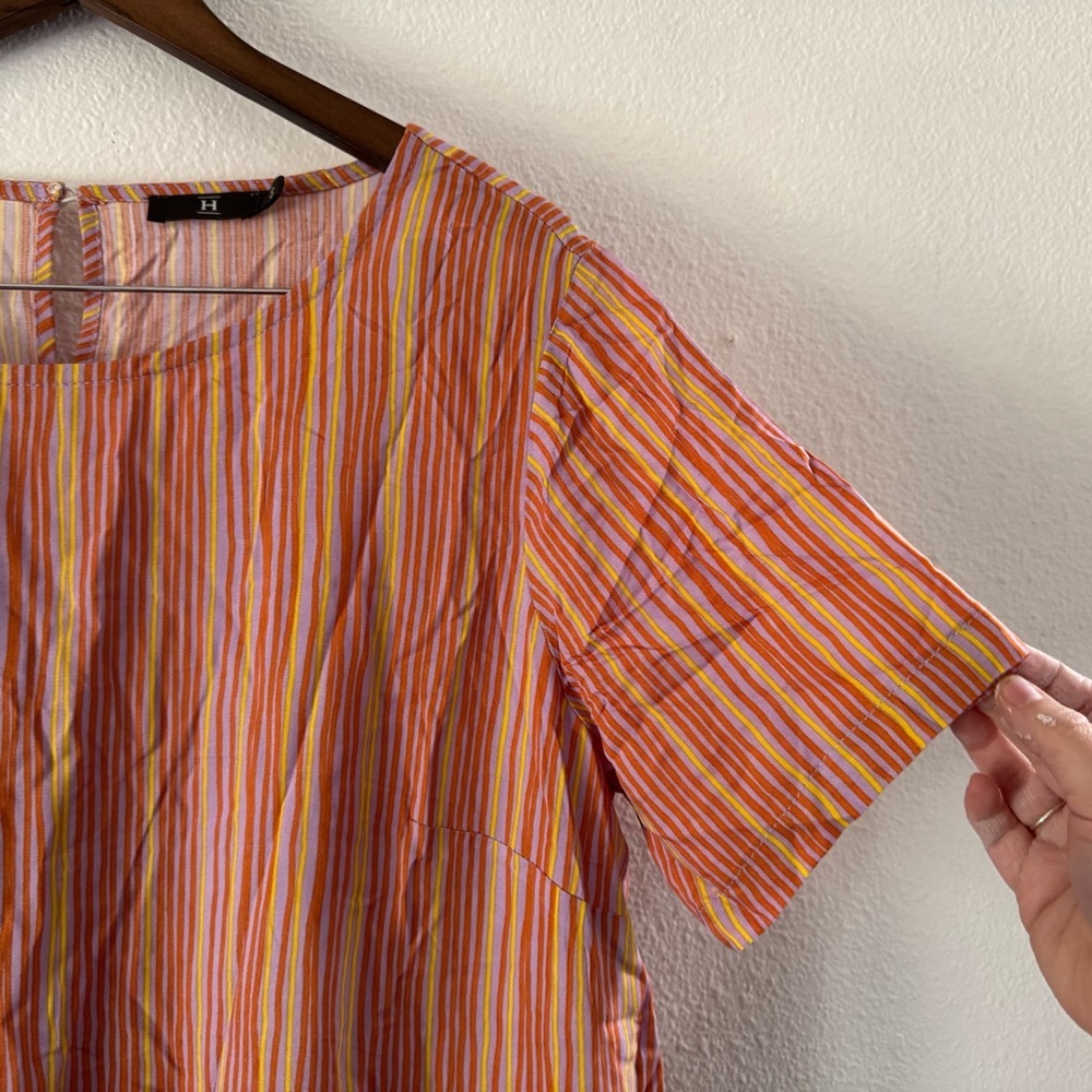 House Striped Dress Relaxed Drawstring Waist Size 44EU (12/14) Boho Natural NEW - Picture 10 of 14